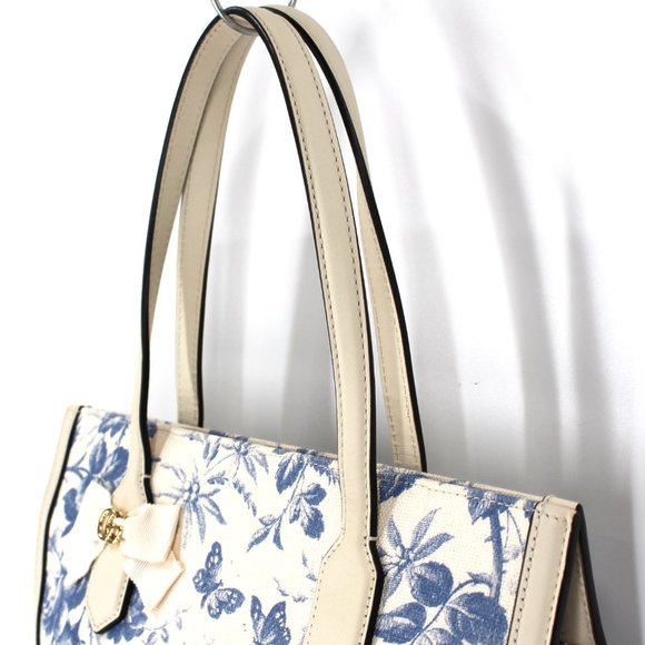 GUCCI Herbarium Ivory Blue Floral Butterfly Canvas Leather Large Tote Handbag - Picture 3 of 10